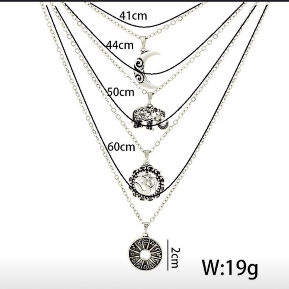 Elephant Moon Pendant Multi Layer Chain Necklace - image 3